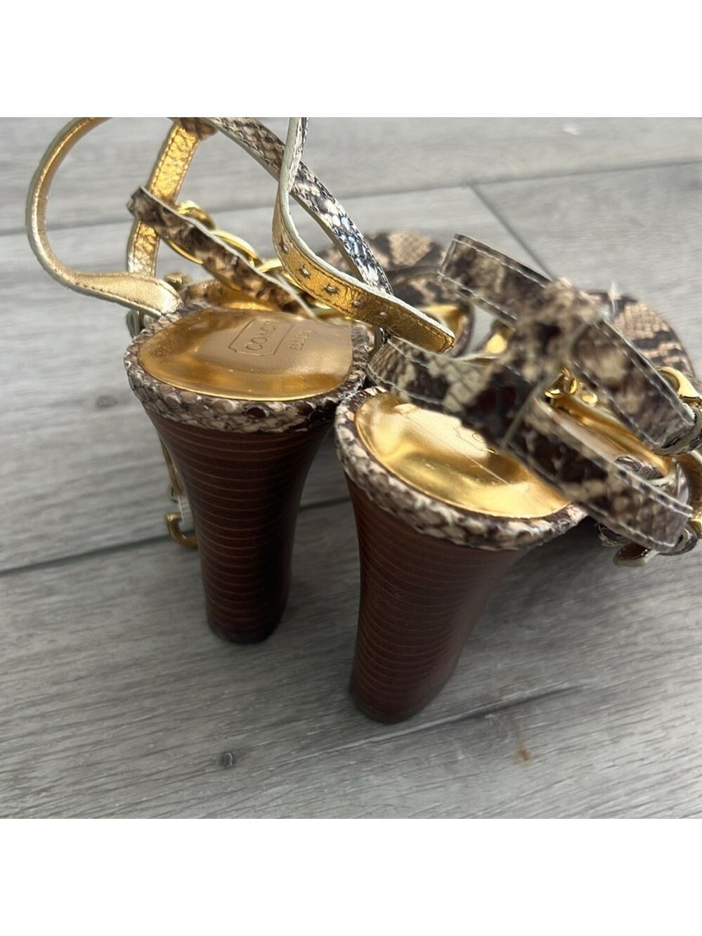 Coach Libertie snakeskin leather with block heel chain detail Heels size 6.5 - Picture 9 of 14